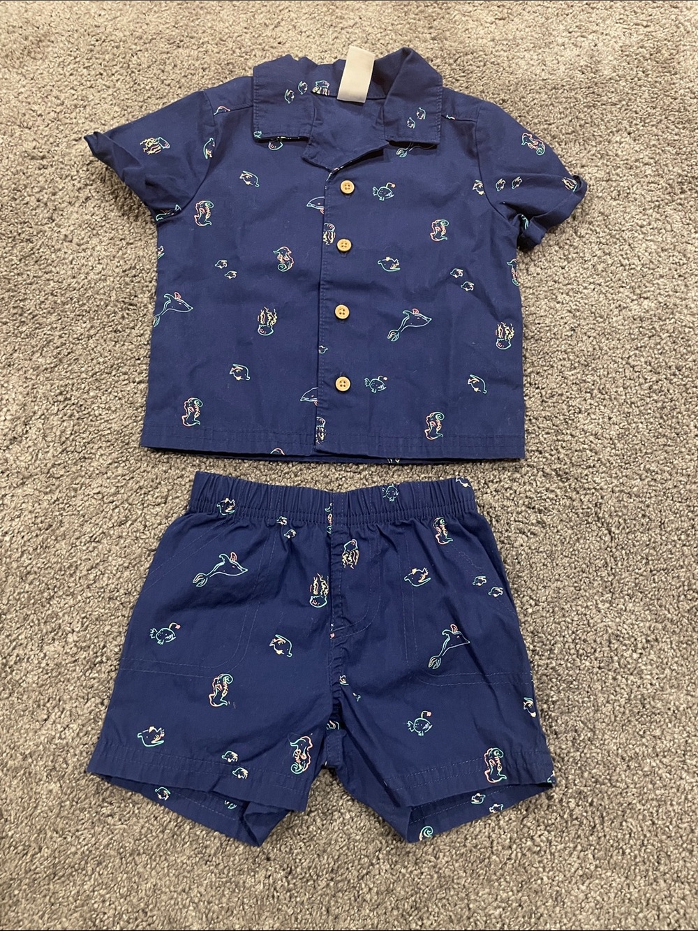NWOT 9m matching set - short sleeve button down and shorts
